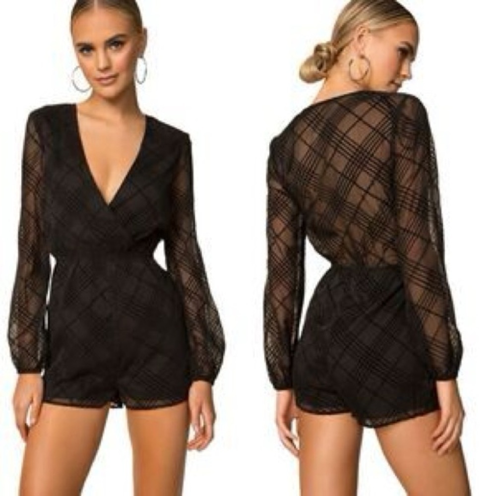 NWT Superdown Timmy Ruffle Romper Black Plaid Jacquard Size Small
